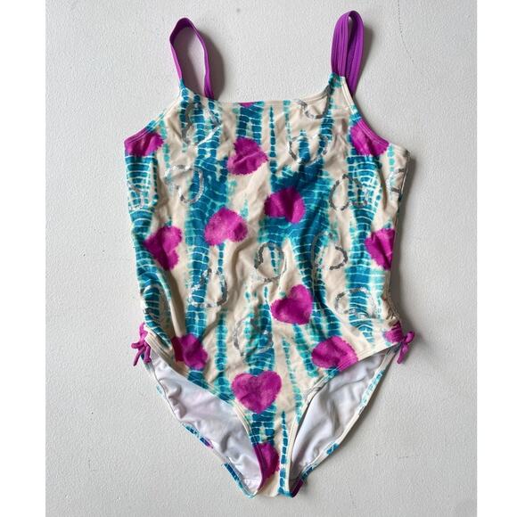 Vtg Y2K Joe Boxer Heart One Piece Swimsuit 18 1/2 Retro 2000's High Cut Leg - Picture 1 of 8